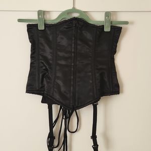 Black Satin Lace-Up Underbust Corset S